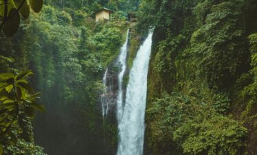 Stunning waterfall in a lush tropical rainforest in Sukasada, Bali. Perfect for nature lovers.